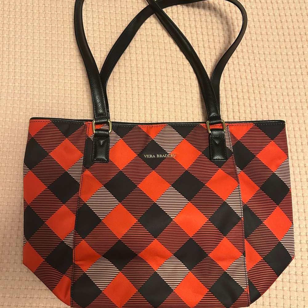 Vera Bradley Red and Black Plaid Tote, Like New